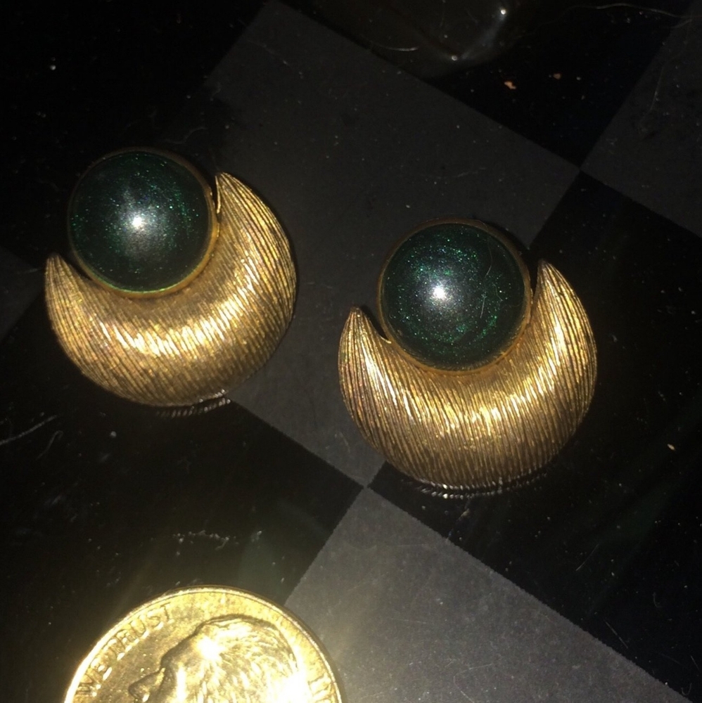 Vintage BJI Green & Gold colored earrings